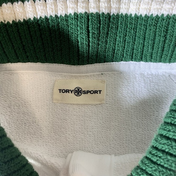 Tory Burch White Polo Sweatshirt with Green and Blue Accents - Picture 4 of 9
